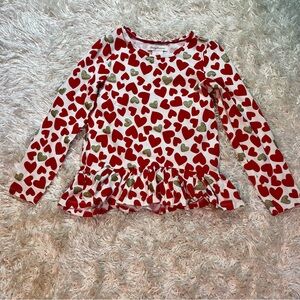 Tommy Bahama Girls Valentine’s Day Heart Shirt  Red Solid Hearts Gold Glitter 7